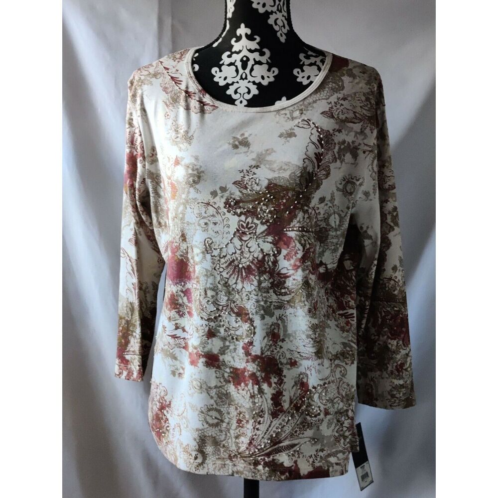 NWT‎ Sonoma Life + Style Floral Top Blouse Rhinestone Long Sleeve Size XL